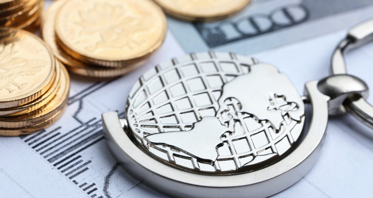 coins-paper-money-globe-white-statistic-form-background